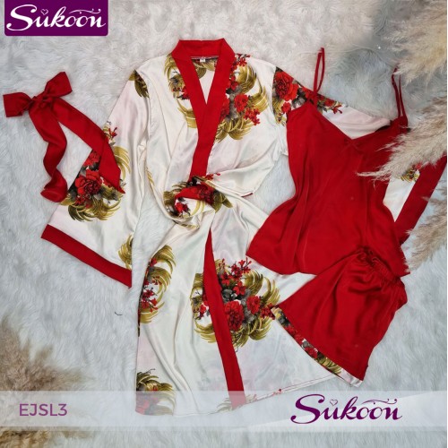 ensemble pyjama en soie décoré avec des fleur -EJSL3-