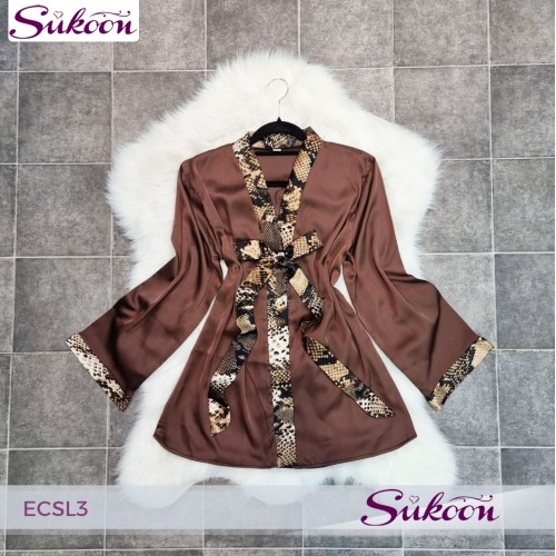 Ensemble de pyjama en satin à imprimé serpent avec pantalon -ECSL3-