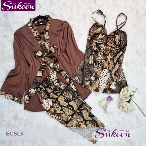 Ensemble de pyjama en satin à imprimé serpent avec pantalon -ECSL3-