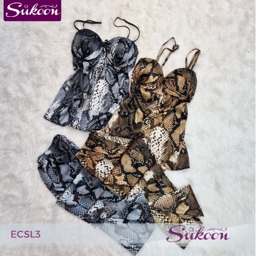 Ensemble de pyjama en satin à imprimé serpent avec pantalon -ECSL3-