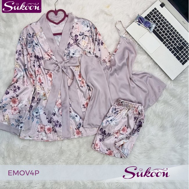 -ensemble pyjama satinée a fleur -EMOV4P