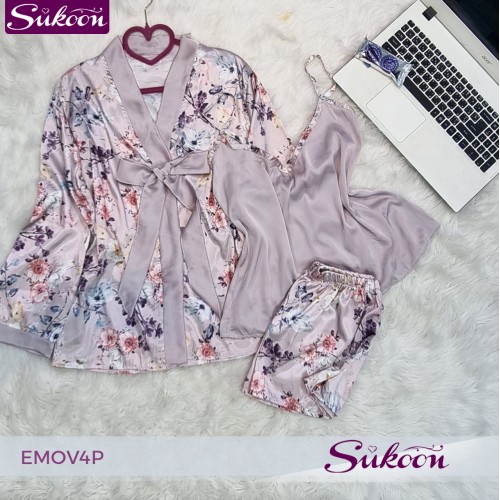 -ensemble pyjama satinée a fleur -EMOV4P