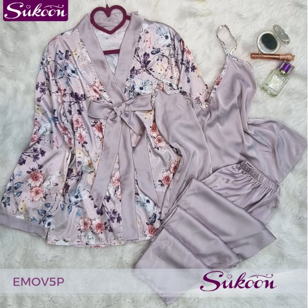 -Ensemble pyjama en soie 05pcs - EMOV5P 2