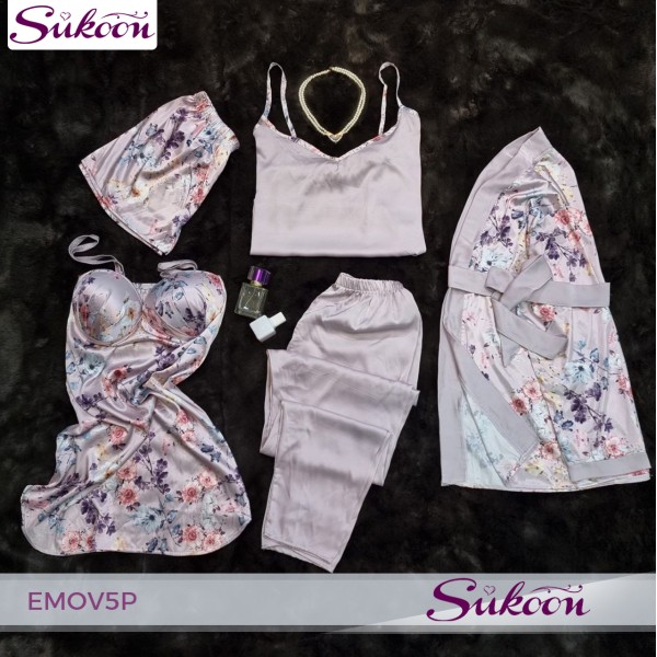 -Ensemble pyjama en soie 05pcs - EMOV5P