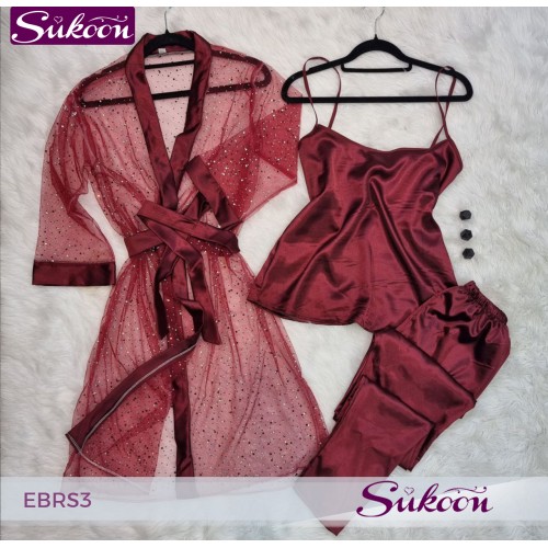 Pyjama perlé de luxe pour femme élégante 3 pièces-EBRS3-