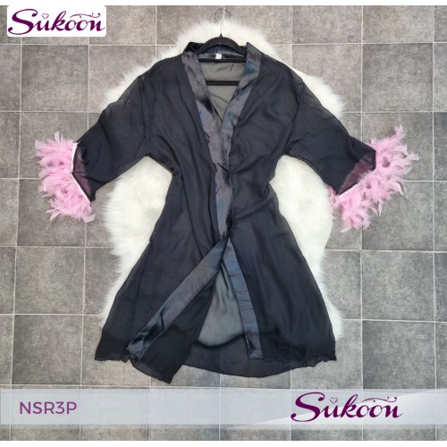 -nuisette noir décoré avec des plumes -NSR3P
