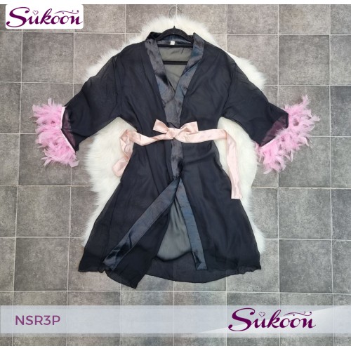 -nuisette noir décoré avec des plumes -NSR3P