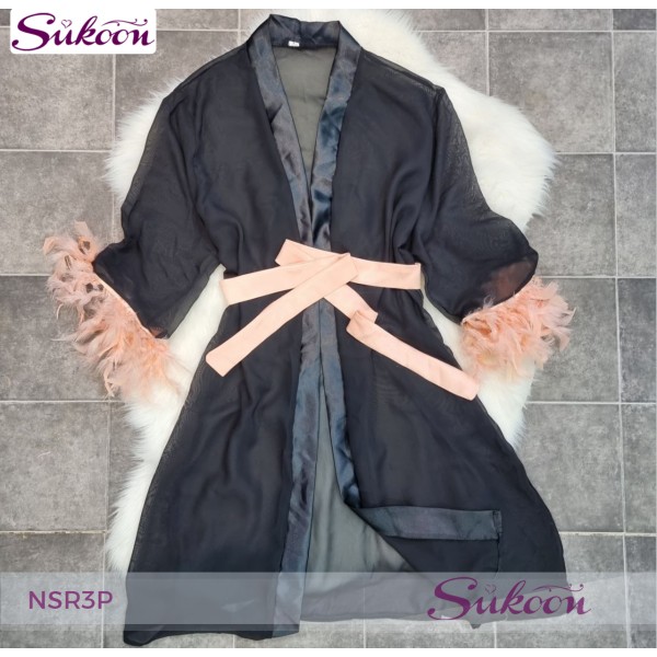 -nuisette noir décoré avec des plumes -NSR3P 2