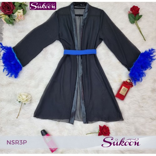 -nuisette noir décoré avec des plumes -NSR3P