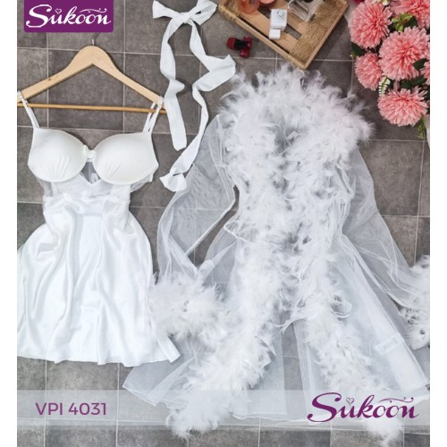-Déshabillé blanche avec des plumes -VPI 4031