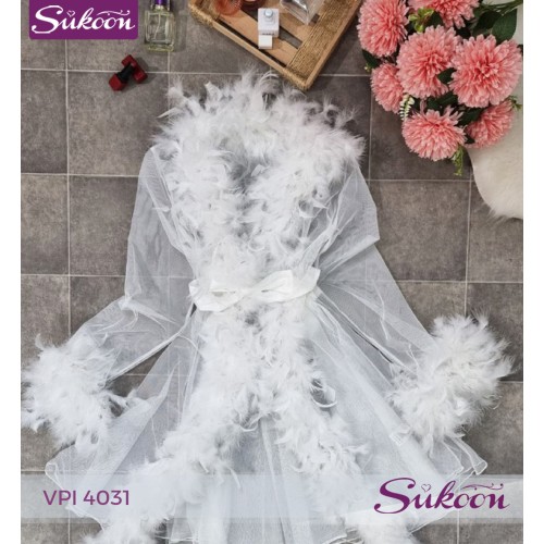 -Déshabillé blanche avec des plumes -VPI 4031