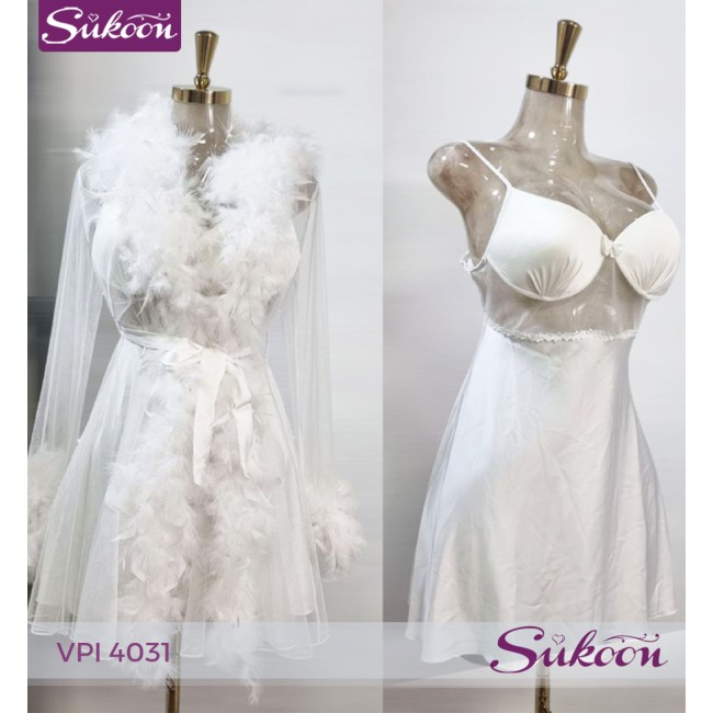 -Déshabillé blanche avec des plumes -VPI 4031