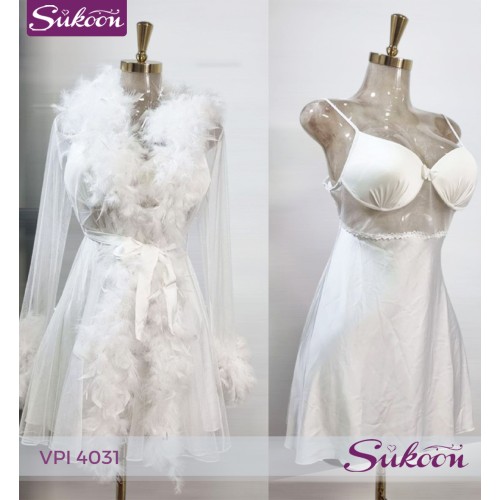 -Déshabillé blanche avec des plumes -VPI 4031