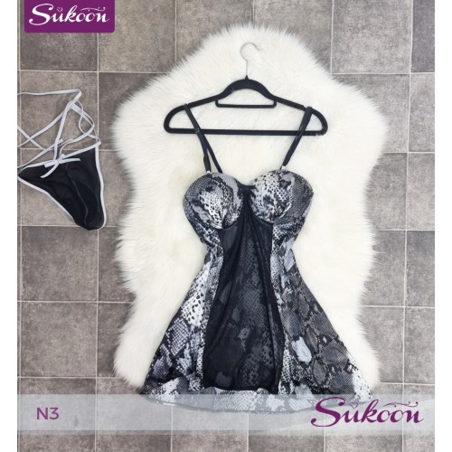 -Nuisette noir en soie imprimé -N3