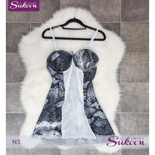 -Nuisette noir en soie imprimé -N3