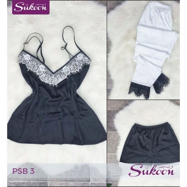 -Ensemble pyjama satinée 03 pcs -PSB3
