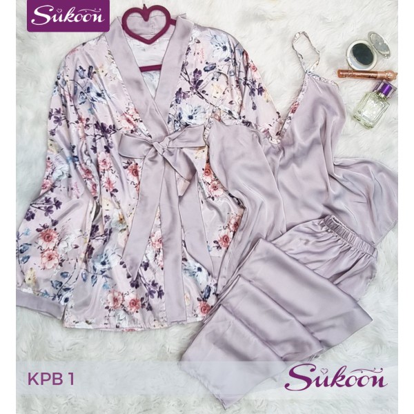 -Ensemble pyjama satinée a fleure -KPB1