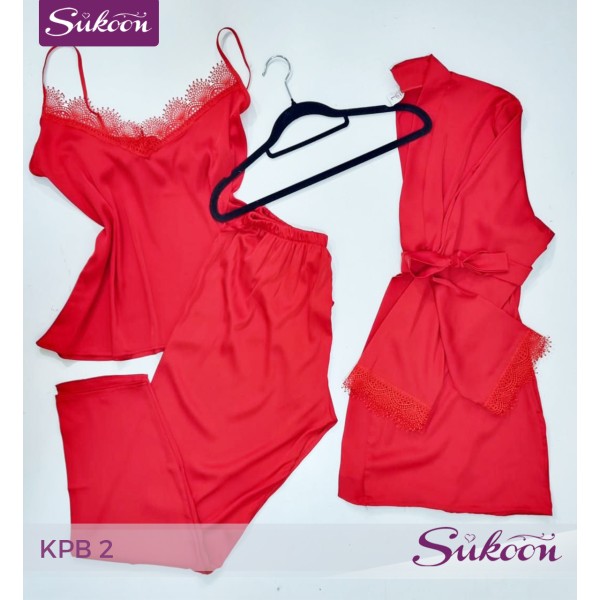 -Pyjama satiné 3 pieces -KPB2