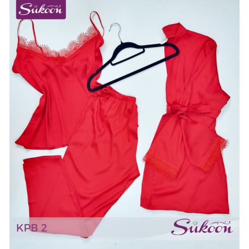 -Pyjama satiné 3 pieces -KPB2