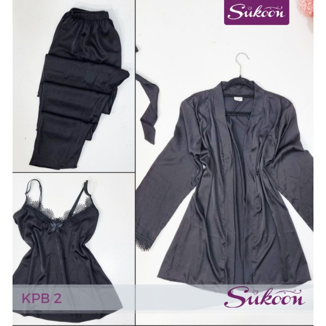 -Pyjama satiné 3 pieces -KPB2