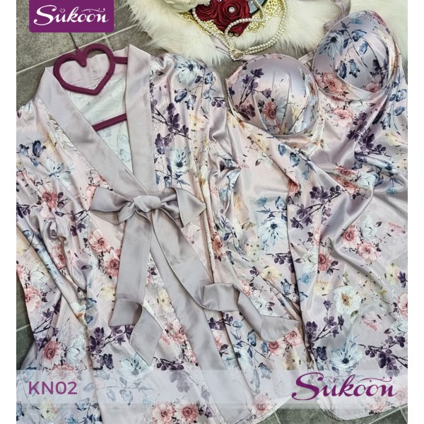 -Ensemble nuisette satinée a fleure -KN02