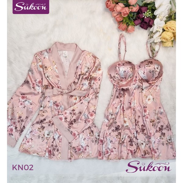 -Ensemble nuisette satinée a fleure -KN02 2