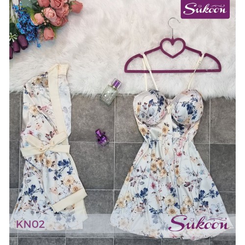 -Ensemble nuisette satinée a fleure -KN02