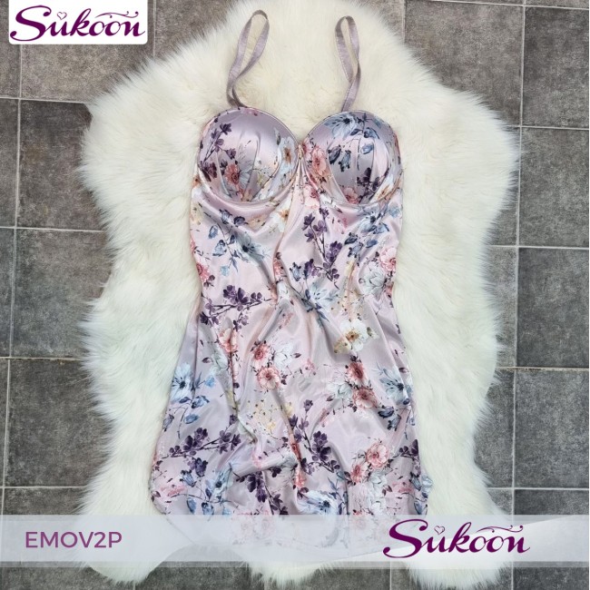 -Ensemble nuisette satinée a fleure -KN02