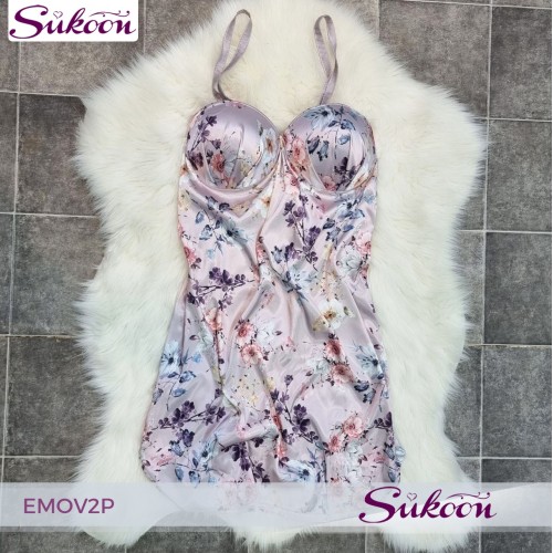 -Ensemble nuisette satinée a fleure -KN02