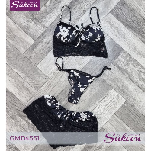 -Pyjama a fleurs Noir et Blanche-GMD4551