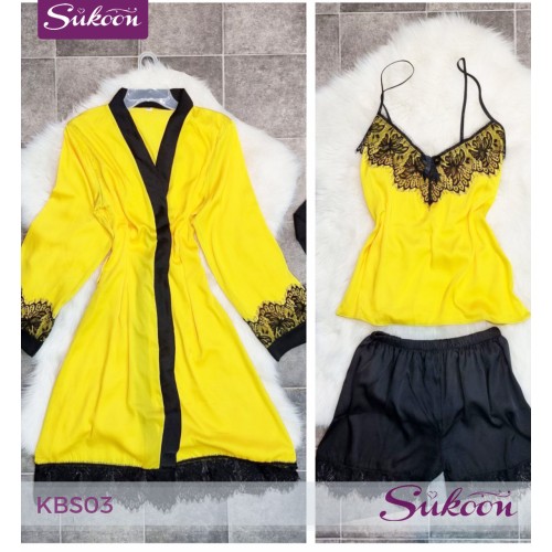 -Ensemble pyjama satiné 3psc -KBS03