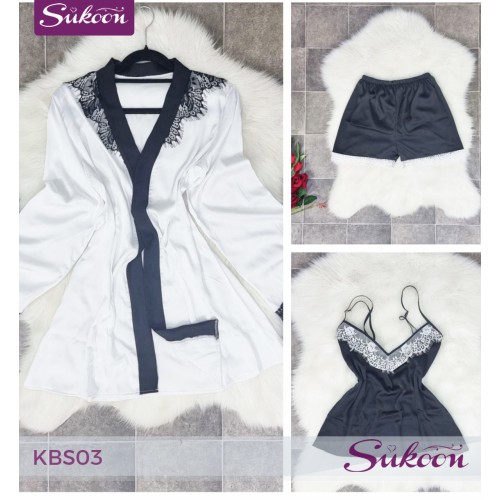 -Ensemble pyjama satiné 3psc -KBS03