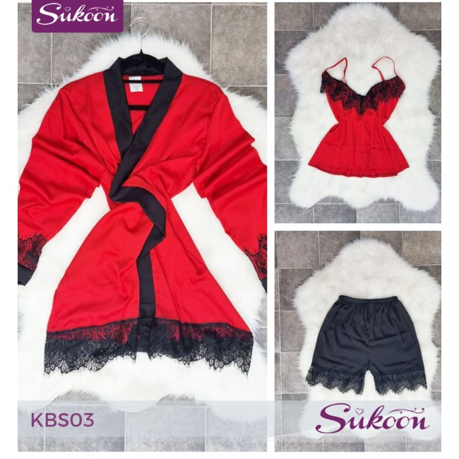 -Ensemble pyjama satiné 3psc -KBS03