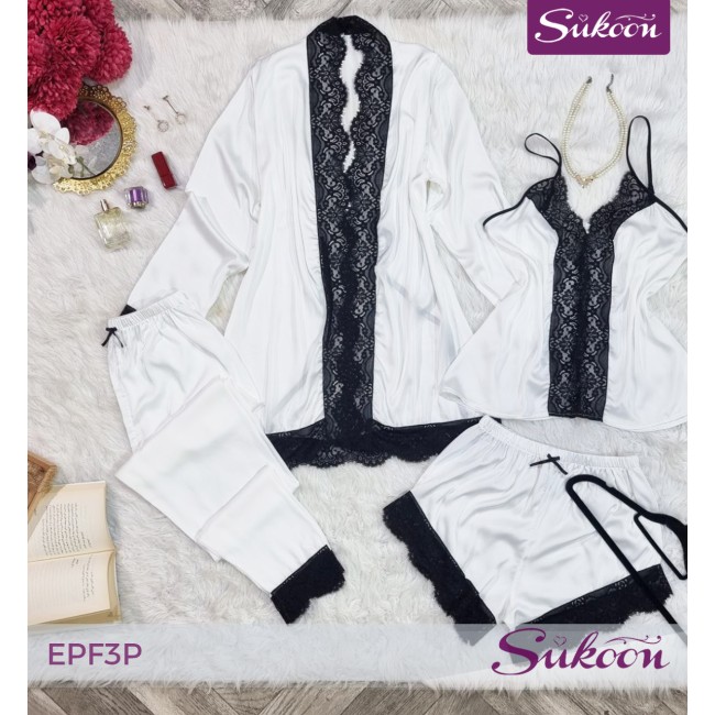 -Pyjama féminine 4 pieces en satin -PSB4P