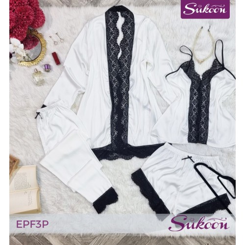 -Pyjama féminine 4 pieces en satin -PSB4P