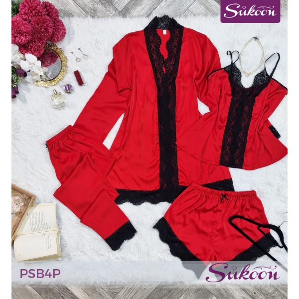 -Pyjama féminine 4 pieces en satin -PSB4P 2