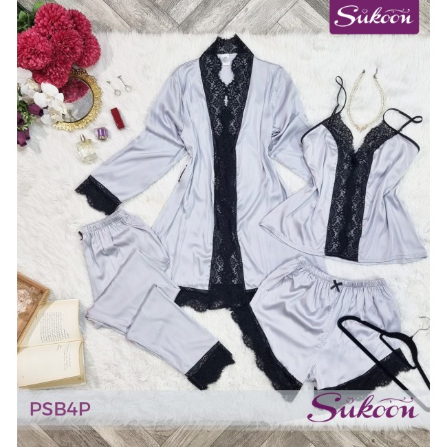 -Pyjama féminine 4 pieces en satin -PSB4P