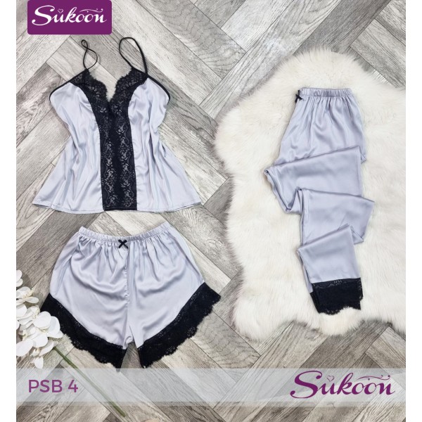 -Ensemble pyjama satiné 03 pcs-PSB4 2
