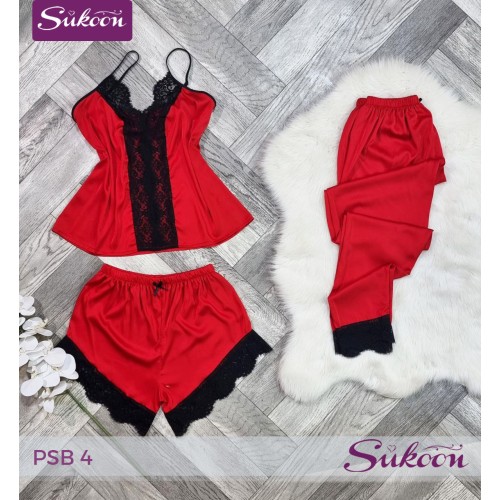 -Ensemble pyjama satiné 03 pcs-PSB4