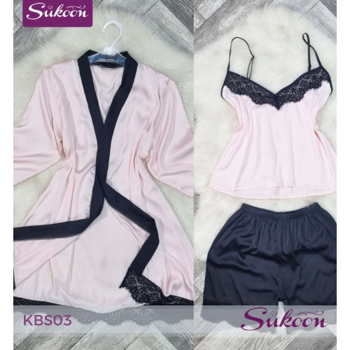 -Ensemble pyjama satiné 3psc -KBS03
