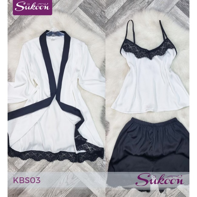 -Ensemble pyjama satiné 3psc -KBS03