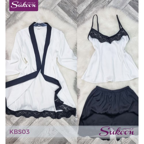 -Ensemble pyjama satiné 3psc -KBS03