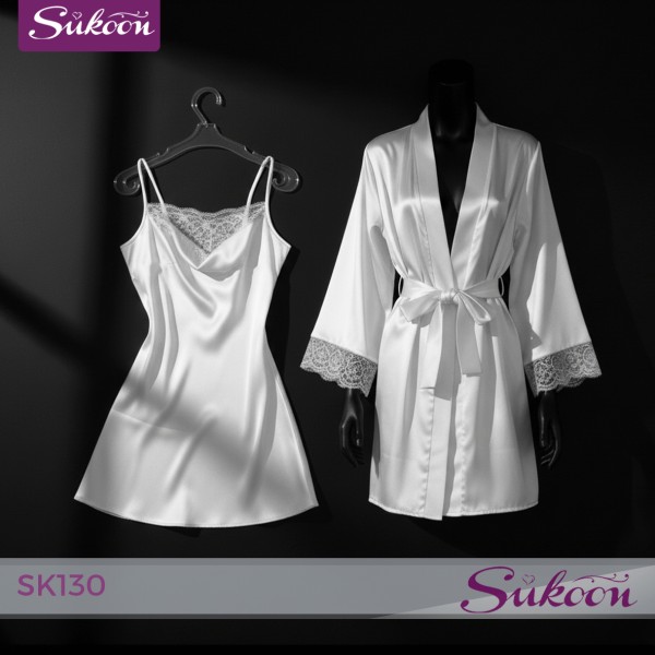 -Déshabillé en soie, orné de dentelle délicate -SK130