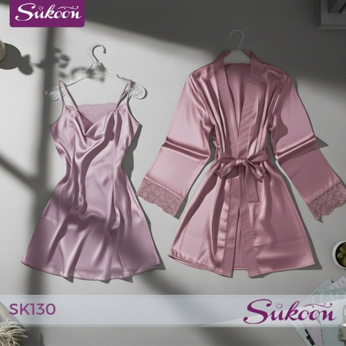 -Déshabillé en soie, orné de dentelle délicate -SK130