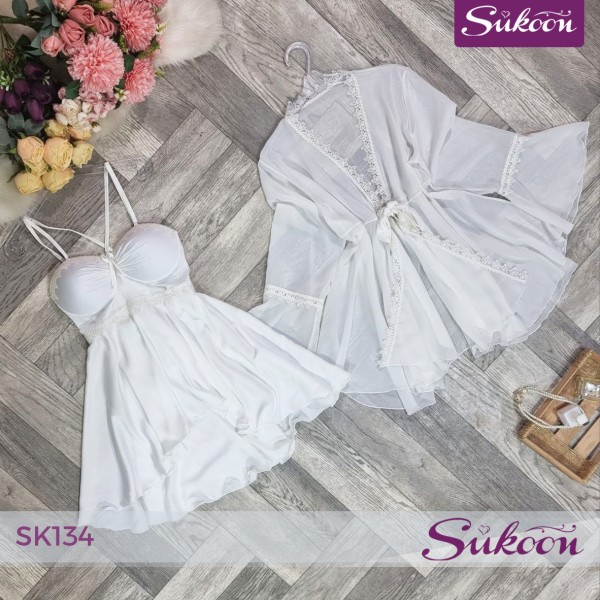 Désabillé Blanc Élégant 🤍بساطة راقية بلمسة أنثوية -SK134-