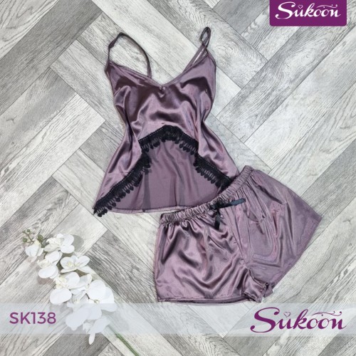 ✨ بيجاما ساتان 4  قطع… لمسة أنوثة ترفيهية وأنيقة ✨-SK138-