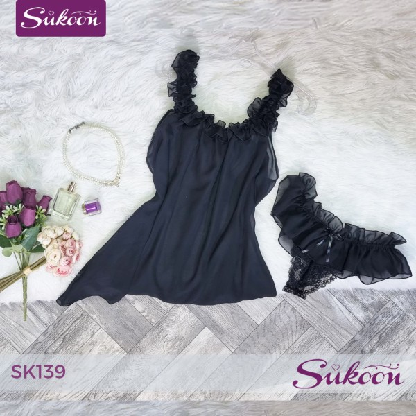 -Nuisette en 2psc , L'élégance en noire -SK139 2