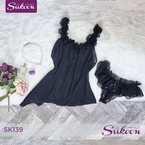 -Nuisette en 2psc , L'élégance en noire -SK139