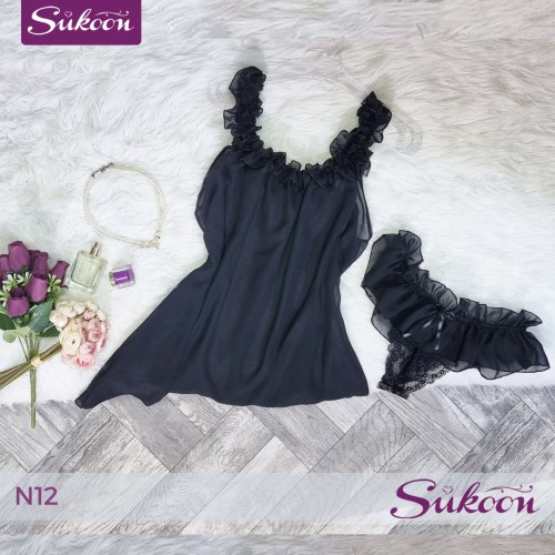 -Nuisette en 2psc , L'élégance en noire -N12