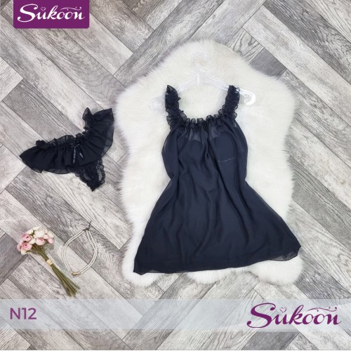 -Nuisette en 2psc , L'élégance en noire -N12